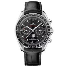OMEGA Speedmaster Moonphase Black Dial Black Leather Strap Watch 44.25mm - O30433445201001
