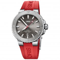 Oris Aquis Date Grey Dial Red Rubber Strap Watch | 01 733 7730 4153-07 4 24 66EB