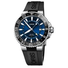 Oris Aquis GMT Date Blue Dial Black Rubber Strap Watch | 43.5mm | 01 798 7754 4135-07 4 24 64EB