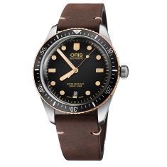 Oris Divers Sixty-Five Black Dial Dark Brown Leather Strap Watch | 40mm | 01 733 7707 4354-07 5 20 55