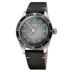 Oris Divers Sixty-Five Glow Grey Dial Black Leather Strap Watch 40mm - 01 733 7707 4053-07 5 20 89