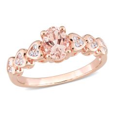 Oval-Shaped Morganite and White Topaz Rose Rhodium Plated Sterling Silver Ring