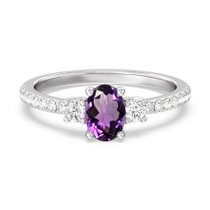 Oval Amethyst and 1/3ctw Lab Grown Diamond White Gold Ring