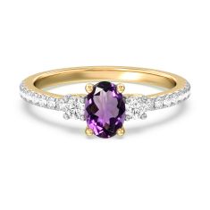Oval Amethyst and 1/3ctw Lab Grown Diamond Yellow Gold Ring