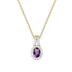 Oval Amethyst and 1/5ctw Lab Grown Diamond Halo Yellow Gold Pendant Necklace