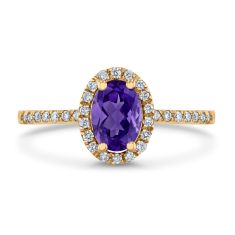 Oval Amethyst and 1/6ctw Diamond Yellow Gold Ring - Watercolor Collection
