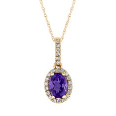 Oval Amethyst and 1/8ctw Diamond Yellow Gold Pendant Necklace - Watercolor Collection