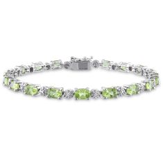 Oval Peridot and Diamond Accent Sterling Silver Tennis Bracelet