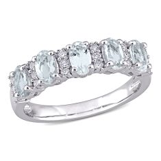 Oval Aquamarine and 1/6ctw Diamond White Gold Ring