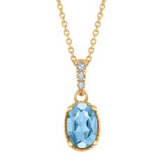 Oval Aquamarine and Diamond Accent Yellow Gold Pendant Necklace