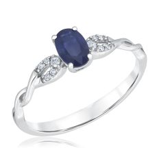 Oval Blue Sapphire and 1/20ctw Diamond White Gold Twist Ring