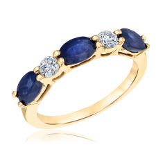 Oval Blue Sapphire and 1/3ctw Diamond Yellow Gold Ring - Watercolor Collection