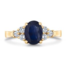 Oval Blue Sapphire and 1/3ctw Diamond Yellow Gold Ring - Watercolor Collection