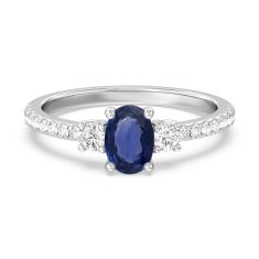 Oval Blue Sapphire and 1/3ctw Lab Grown Diamond White Gold Ring