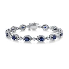 Oval Blue Sapphire and 2ctw Diamond White Gold Tennis Bracelet - Watercolor Collection