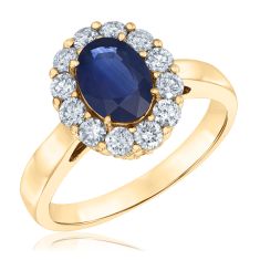 Oval Blue Sapphire and 3/4ctw Diamond Yellow Gold Ring - Watercolor Collection