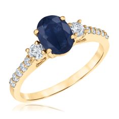 Oval Blue Sapphire and 3/8ctw Diamond Yellow Gold Ring - Watercolor Collection