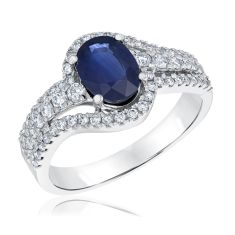 Oval Blue Sapphire and 5/8ctw Diamond White Gold Ring - Watercolor Collection