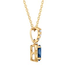 Oval Blue Sapphire and Diamond Accent Yellow Gold Pendant Necklace