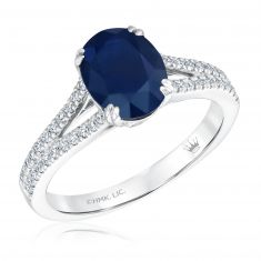 Oval Blue Sapphire and Diamond Engagement Ring 1/4ctw