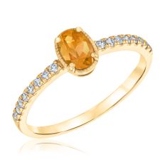 Oval Citrine and 1/6ctw Diamond Yellow Gold Ring
