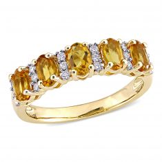 Oval Citrine and 1/6ctw Diamond Yellow Gold Ring