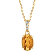 Oval Citrine and Diamond Accent Yellow Gold Pendant Necklace