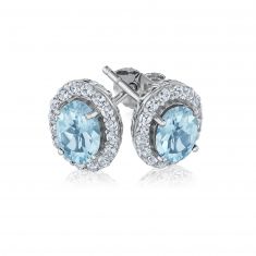 Oval Created Blue Quartz and Created White Sapphire Sterling Silver Earrings