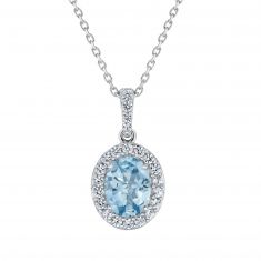 Oval Created Blue Quartz and Created White Sapphire Sterling Silver Pendant Necklace