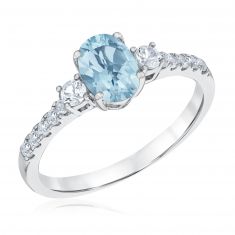 Oval Created Blue Quartz and Created White Sapphire Sterling Silver Ring
