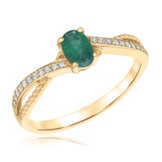Oval Emerald and 1/15ctw Diamond Yellow Gold Twist Ring