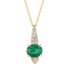 Oval Emerald and 1/20ctw Diamond Yellow Gold Pendant Necklace