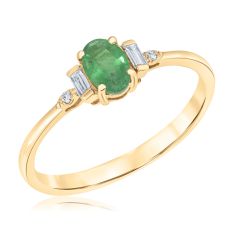 Oval Emerald and 1/20ctw Diamond Yellow Gold Ring