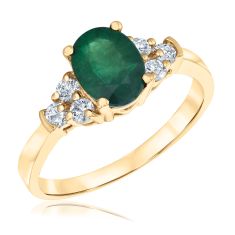 Oval Emerald and 1/3ctw Diamond Yellow Gold Ring - Watercolor Collection