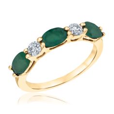 Oval Emerald and 1/3ctw Diamond Yellow Gold Ring - Watercolor Collection