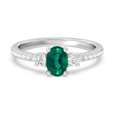 Oval Emerald and 1/3ctw Lab Grown Diamond White Gold Ring