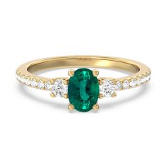 Oval Emerald and 1/3ctw Lab Grown Diamond Yellow Gold Ring