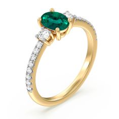 Oval Emerald and 1/3ctw Lab Grown Diamond Yellow Gold Ring