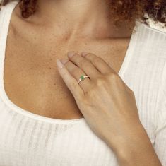 Oval Emerald and 1/3ctw Lab Grown Diamond Yellow Gold Ring