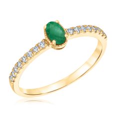 Oval Emerald and 1/6ctw Diamond Yellow Gold Ring