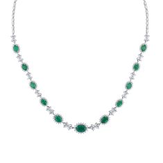Oval Emerald and 2 1/5ctw Diamond White Gold Necklace - Watercolor Collection