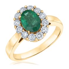 Oval Emerald and 3/4ctw Diamond Yellow Gold Ring - Watercolor Collection