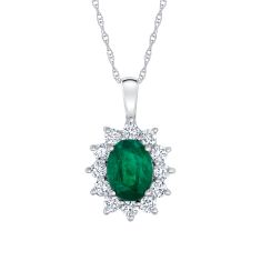 Oval Emerald and 5/8ctw Diamond White Gold Pendant Necklace - Watercolor Collection