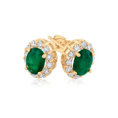 Oval Emerald and 5/8ctw Diamond Yellow Gold Stud Earrings - Watercolor Collection