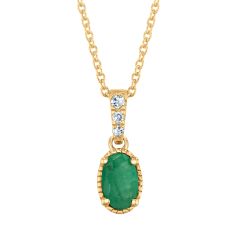 Oval Emerald and Diamond Accent Yellow Gold Pendant Necklace
