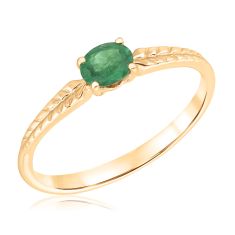Oval Emerald Engraved Yellow Gold Ring