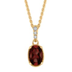 Oval Garnet and Diamond Accent Yellow Gold Pendant Necklace