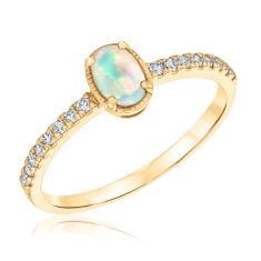 Oval Opal and 1/6ctw Diamond Yellow Gold Ring