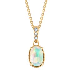 Oval Opal and Diamond Accent Yellow Gold Pendant Necklace