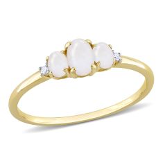 Oval Opal Three-Stone Diamond Accent Yellow Gold Ring